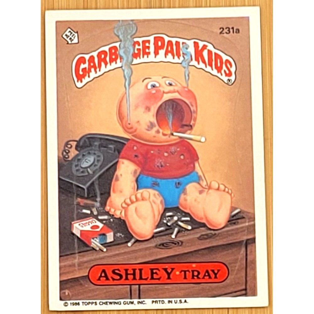 1986 TOPPS GARBAGE PAIL KIDS ASHLEY TRAY 231A WHITE DOTS IN NAMEPLATE ERROR